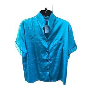 NEW Women Satin Pajama 2 Pcs Set Short Sleeve Top Shorts Sleepwear Button Down